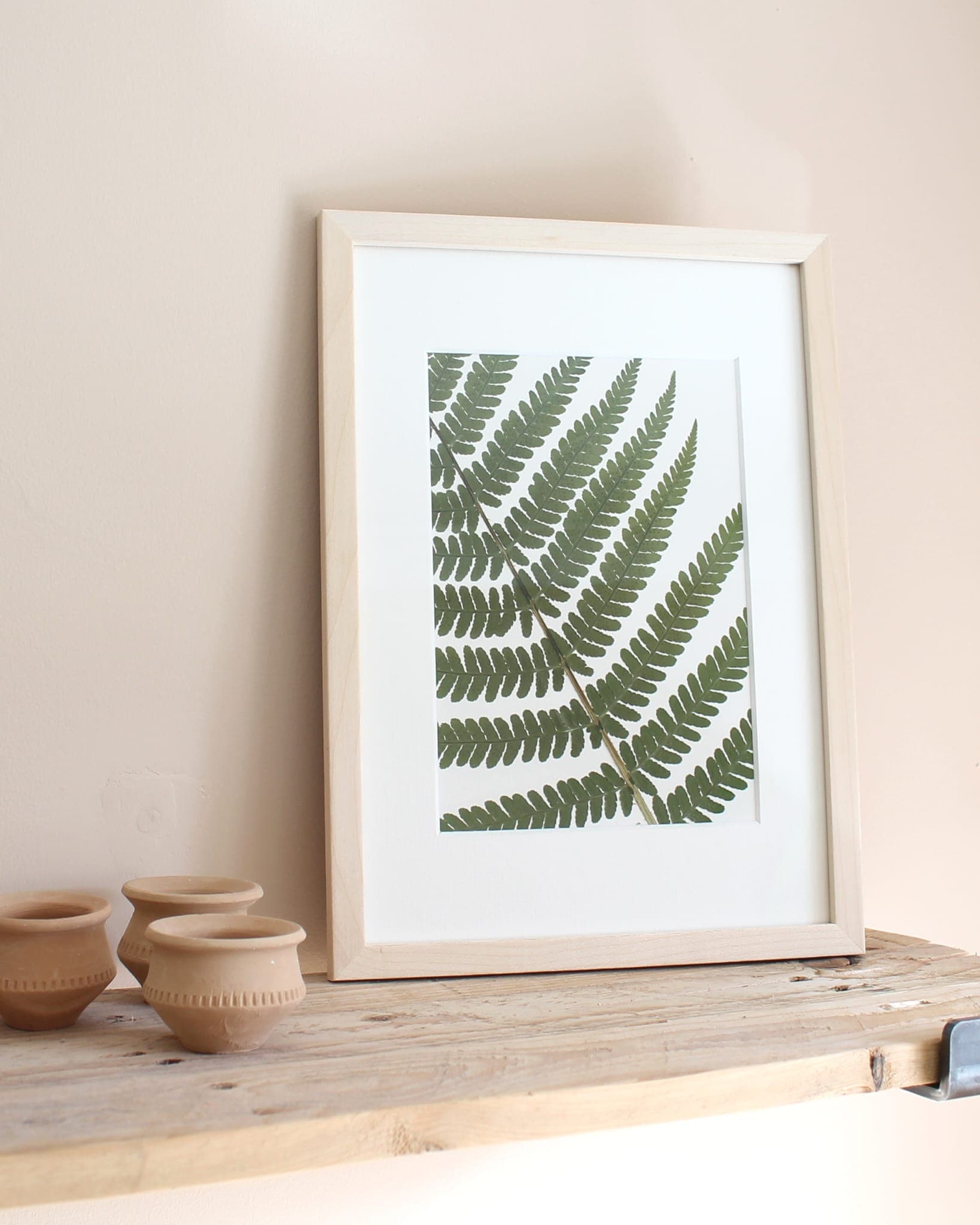 Pressed botanical artwork with warm light